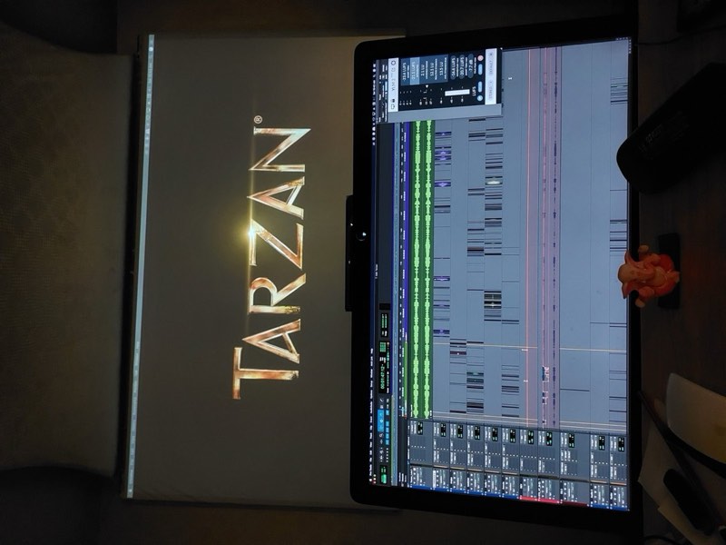 Sound engineer mixing dialogue for Tarzan in Pro Tools at the Bramhnad Productions studio, Mumbai
